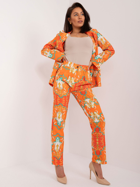 Hurtownia Pomarańczowy elegancki komplet damski z printem