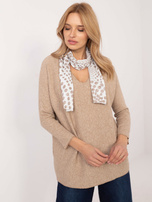 Hurt Camelowy damski sweter oversize z dekoltem V