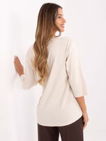 Jasnobeżowa bluzka oversize z okrągłym dekoltem 