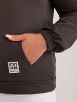 Hurtownia Ciemna khaki gładka bluza plus size z kapturem
