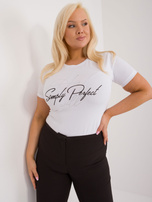 Hurtownia Biały bawełniany t-shirt plus size z dżetami
