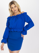 Kobaltowa bluzka hiszpanka z odkrytymi ramionami RUE PARIS