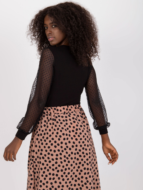 Czarna wiskozowa bluzka wizytowa z tiulowymi rękawami