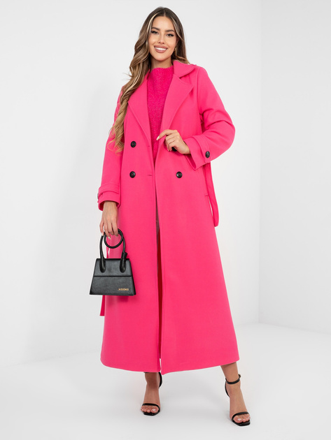 Fluo różowy długi płaszcz z wiązanym paskiem