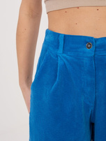 Kobaltowe sztruksowe spodnie od kompletu RUE PARIS 