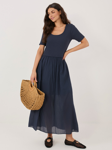 Granatowa letnia sukienka z krótkim rękawem
