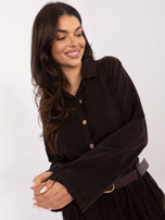 Ciemnobrązowa sztruksowa koszula z długim rękawem