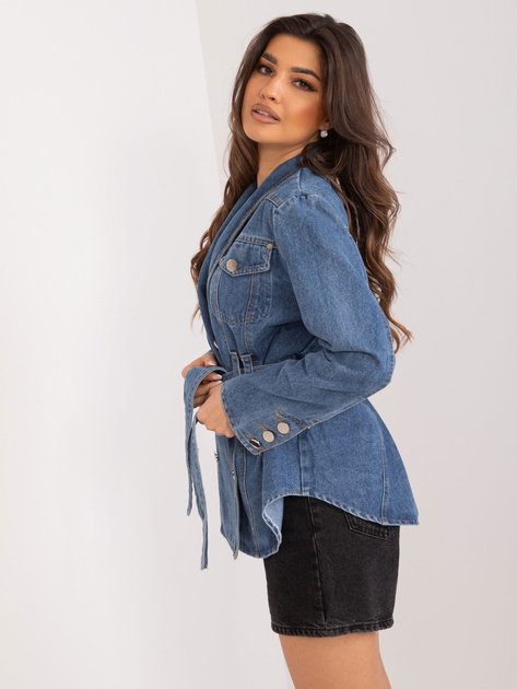 Hurt Ciemnoniebieska damska kurtka jeansowa z paskiem