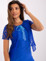Hurt Cobalt cocktail dress with lace overlay.