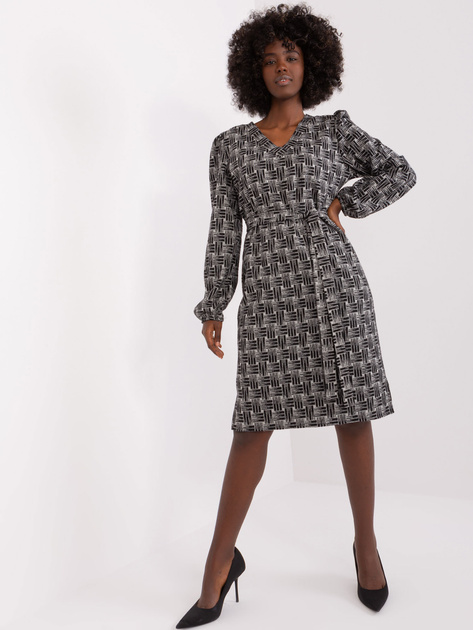 Hurt Szaro-czarna elegancka sukienka we wzory