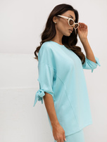 Miętowy damski komplet z wiązaniem na rękawach