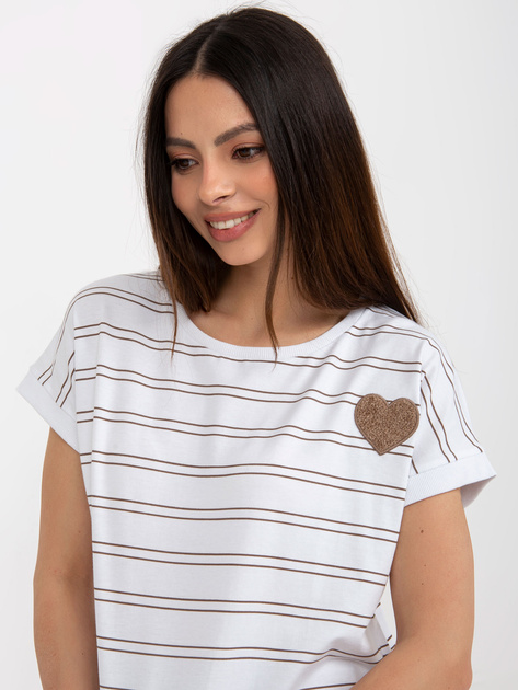 Hurt Biało-brązowa damska bluzka w paski z naszywką