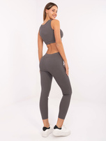 Ciemnoszary sportowy komplet z crop topem FOR FITNESS