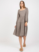 Beżowa midi sukienka z printami z wiskozą ZULUNA 