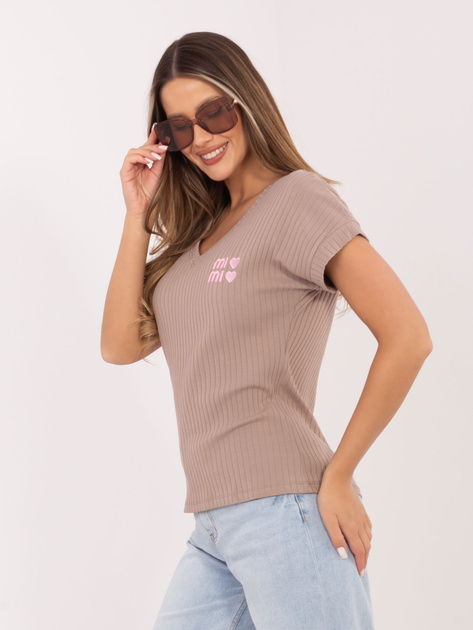 Ciemnobeżowa damska bluzka z krótkim rękawem