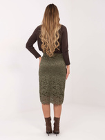 Khaki midi spódnica z koronki