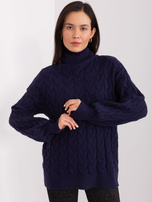 Hurtownia Granatowy sweter damski z golfem