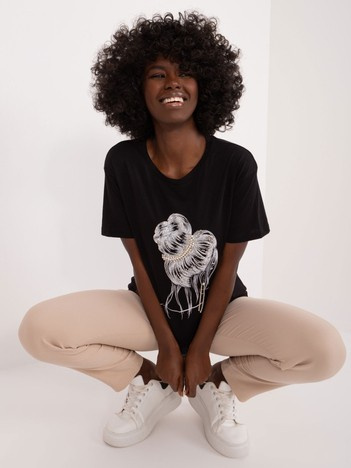 Hurt Czarny bawełniany t-shirt z aplikacjami