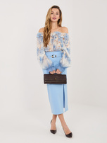 Jasnoniebieska ołówkowa spódnica z wysokim stanem RUE PARIS 