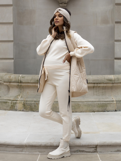 Hurtownia Jasnobeżowy komplet casualowy ze spodniami