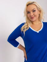 Hurt Kobaltowa bawełniana bluzka plus size z naszywką
