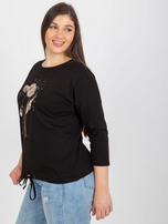 Hurt Czarna bluzka plus size z błyszczącym nadrukiem