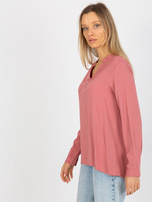 Hurt Brudnoróżowa gładka bluzka z dekoltem V SUBLEVEL