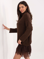 Ciemnobrązowy damski sweter oversize z golfem