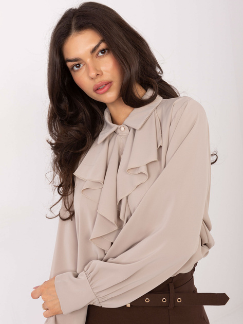 Beżowa damska koszula z ozdobnymi guzikami