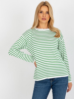 Hurt Biało-zielony damski sweter klasyczny w paski RUE PARIS