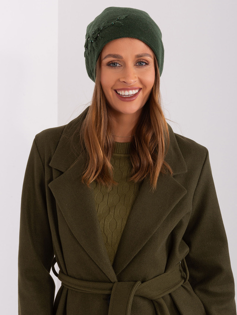 Hurt Ciemnozielona czapka damska dzianinowa