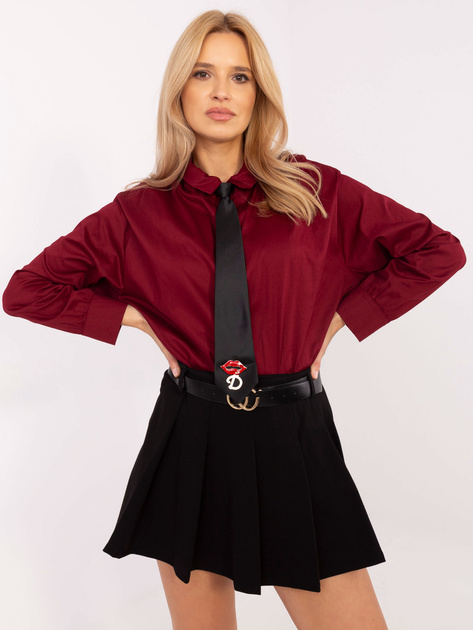 Hurt Bordowa damska koszula ze zdejmowanym krawatem