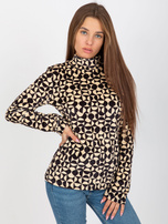 Hurt Jasnobeżowo-czarna welurowa bluzka z nadrukiem RUE PARIS