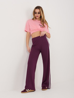 Śliwkowe dresowe spodnie z kontrastowymi lampasami