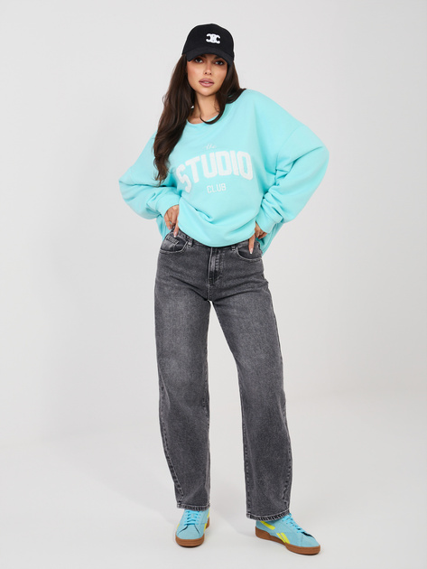 Miętowa bluza oversize z wypukłym napisem