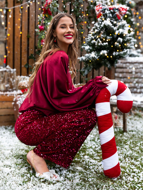 Hurtownia Bordowe cekinowe spodnie na imprezę