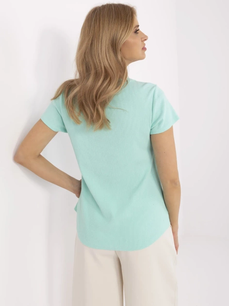 Miętowa prążkowana bluzka damska z bawełny
