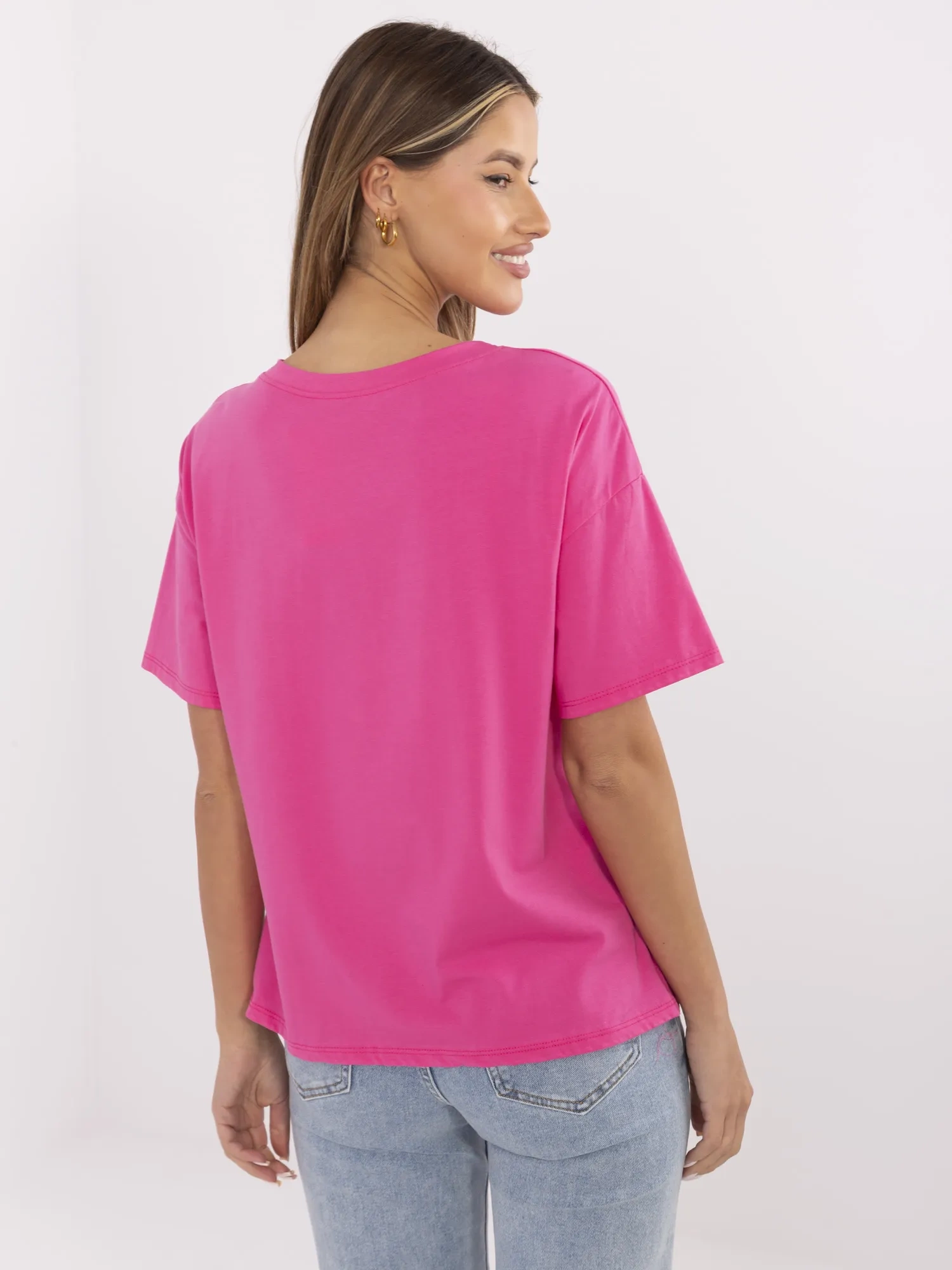Dark pink cotton T-shirt with print.