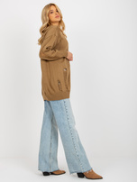 Hurt Camelowy sweter rozpinany oversize z dziurami RUE PARIS