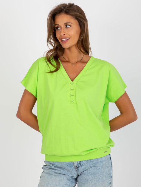 Hurtownia Limonkowa luźna bluzka basic z guzikami