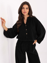 Czarna sztruksowa bluzka z bufiastym rękawem