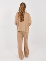 Ciemnobeżowy komplet z szerokimi spodniami RUE PARIS 