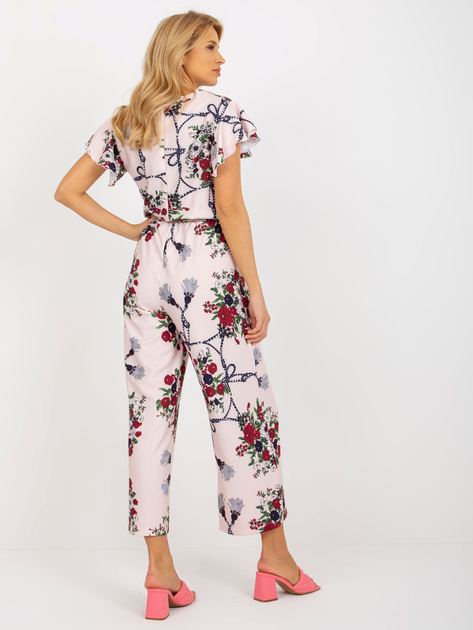 Hurt Jasnoróżowy kombinezon w kwiaty z szerokimi spodniami