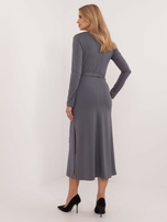 Hurtownia online Ciemnoszara midi sukienka koktajlowa z wiskozy