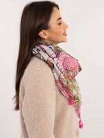 Hurtownia Różowo-ecru damska chusta z frędzlami