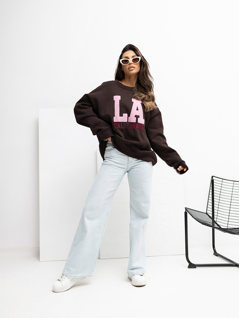 Czekoladowa bluza oversize z haftem RUE PARIS