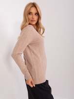 Hurt Ciemnobeżowy sweter klasyczny z dzianiny bawełnianej