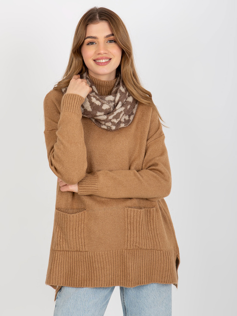 Hurt Ciemnobeżowo-jasnobeżowy zimowy komin we wzory