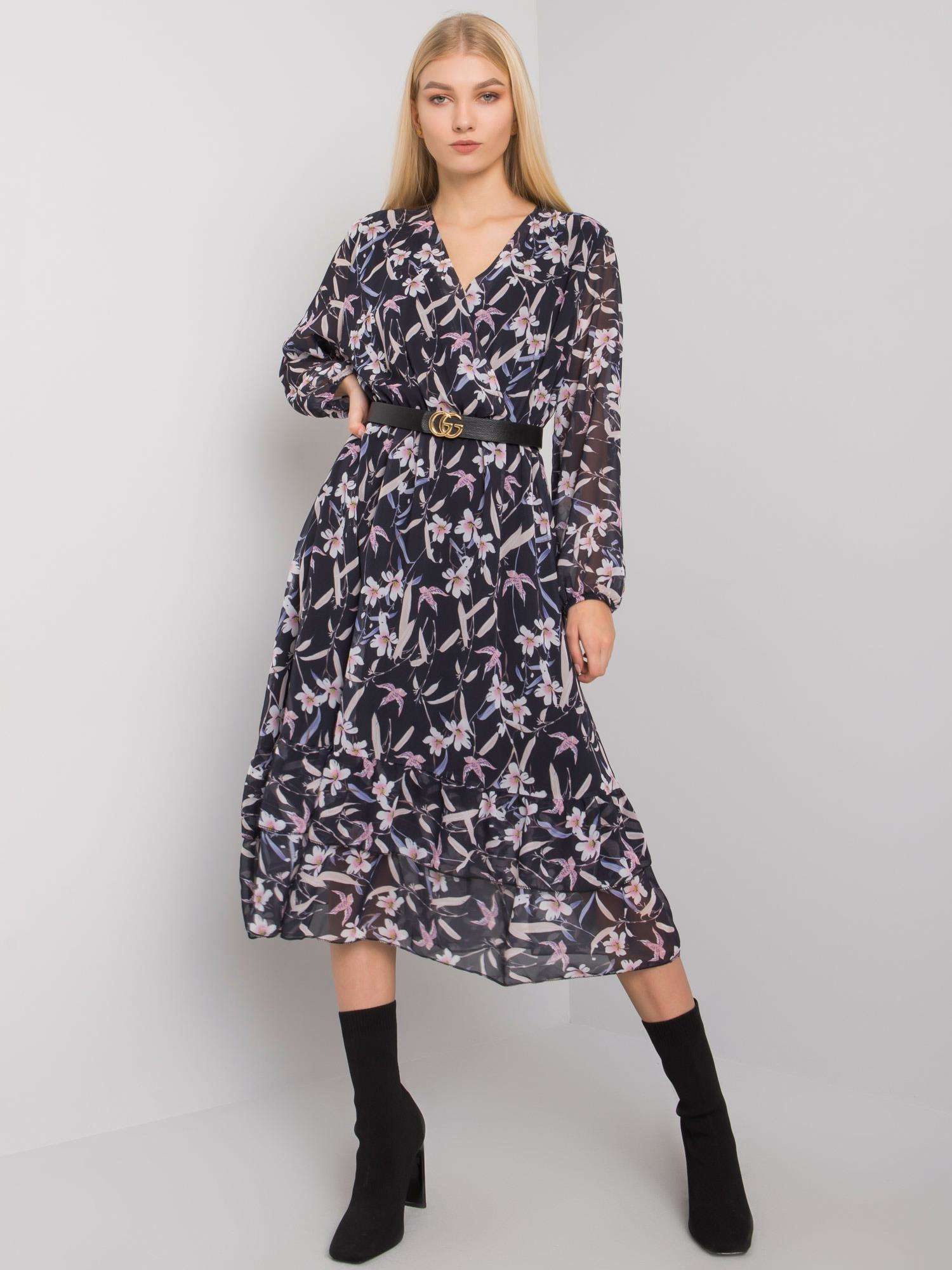 Navy blue Mayra flounce midi dress