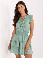 Mint mini dress with ruffle.